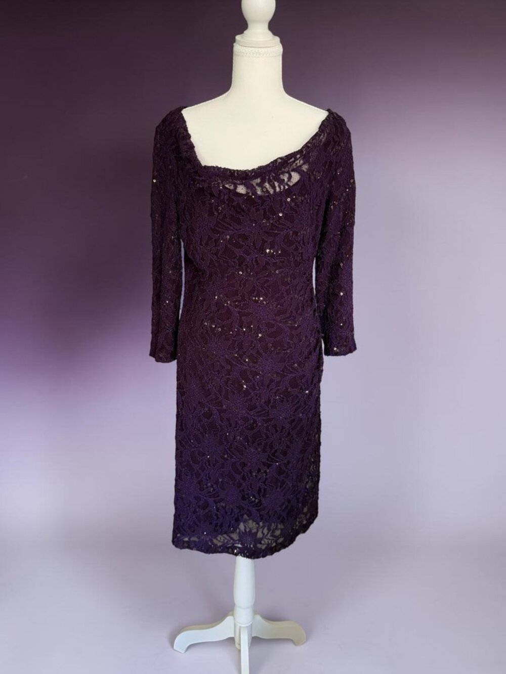 LAUREN RALPH LAUREN Purple Lace Detail Cocktail Dress Size 12